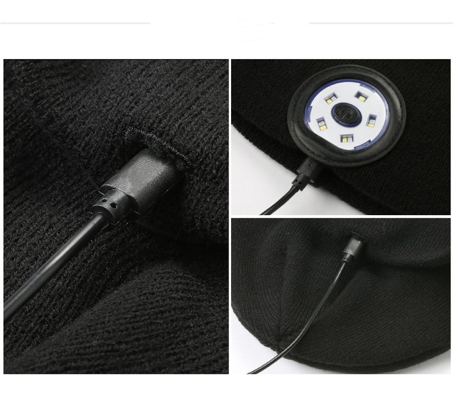 Warm Bluetooth 5.0 LED Hat Wireless Stereo Headset Music Player with MIC for Handsfree Support Dimming Rechargeable