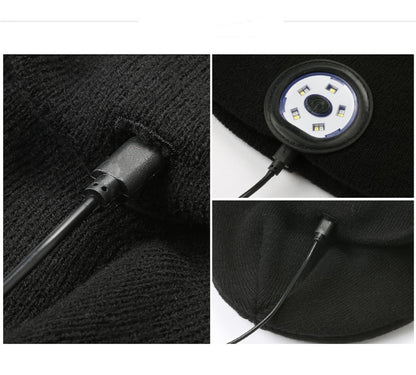 Warm Bluetooth 5.0 LED Hat Wireless Stereo Headset Music Player with MIC for Handsfree Support Dimming Rechargeable