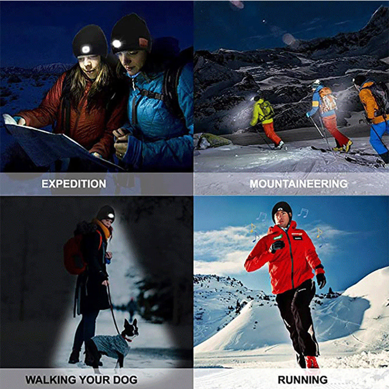 Warm Bluetooth 5.0 LED Hat Wireless Stereo Headset Music Player with MIC for Handsfree Support Dimming Rechargeable