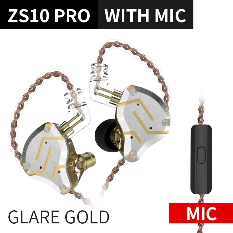 ZS10 Pro Blue Noise Cancelling Earphones Metal Headset 4BA+1DD Hybrid 10 Drivers HIFI Bass Earbuds in Ear Monitor Headphones