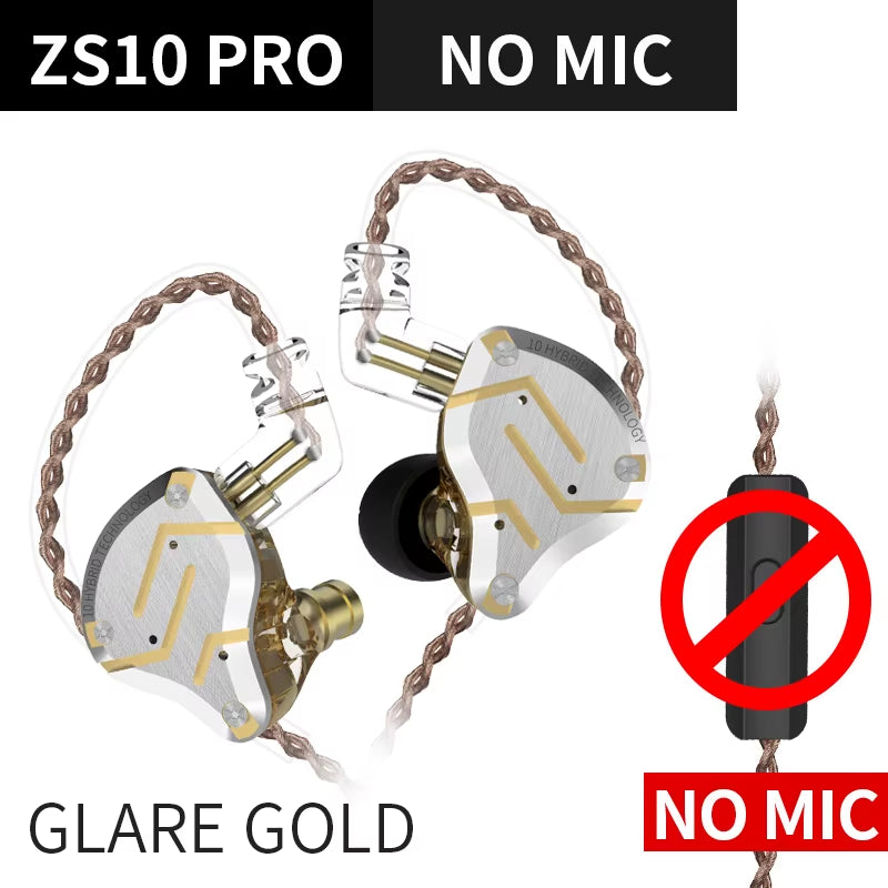 ZS10 Pro Blue Noise Cancelling Earphones Metal Headset 4BA+1DD Hybrid 10 Drivers HIFI Bass Earbuds in Ear Monitor Headphones