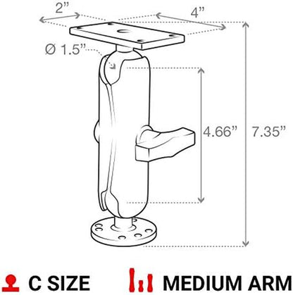 Drill-Down Double GPS Ball Mount for Humminbird Helix 7 RAM-202-24-202U with Medium Arm