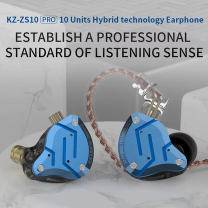 ZS10 Pro Blue Noise Cancelling Earphones Metal Headset 4BA+1DD Hybrid 10 Drivers HIFI Bass Earbuds in Ear Monitor Headphones