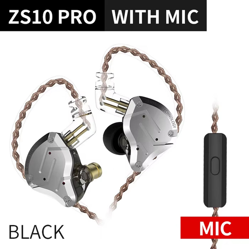 ZS10 Pro Blue Noise Cancelling Earphones Metal Headset 4BA+1DD Hybrid 10 Drivers HIFI Bass Earbuds in Ear Monitor Headphones