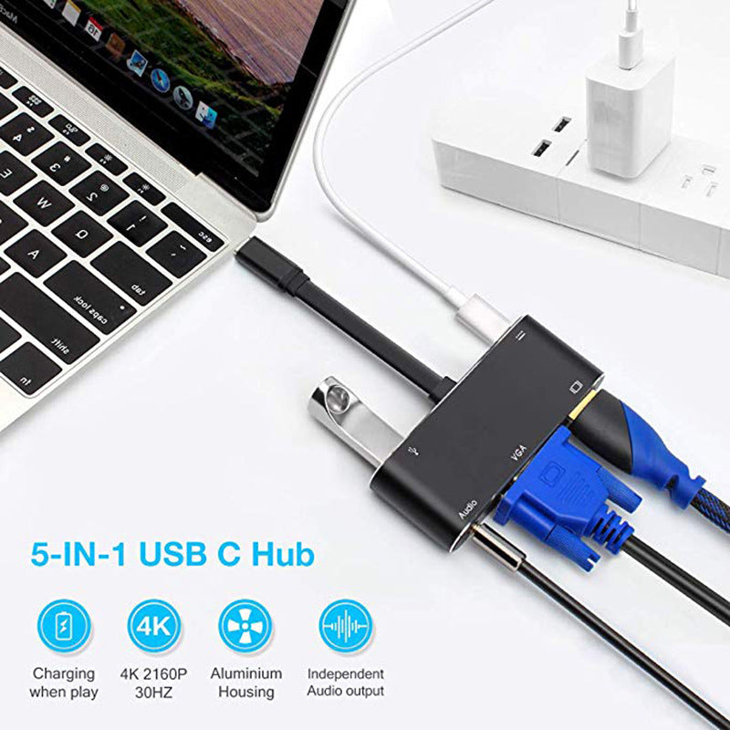 Type-C to HDMI VGA 5-In-1 HD Dual Display Converter