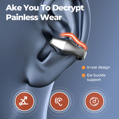 Ear Clip Bone Conduction Headphone Bluetooth-Compatible 5.2 HIFI Wireless Earphone Touch Handsfree Sports Noise Cancelling Headset with Mic