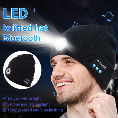 Warm Bluetooth 5.0 LED Hat Wireless Stereo Headset Music Player with MIC for Handsfree Support Dimming Rechargeable