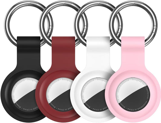 Case Compatible with Airtags Keychain Holder Key Ring Cases Protective Cover Key Chain Loop GPS Tracker Item Tag Finders Accessories Silicone for Luggage Dog Cat Pet Collar 4 Pack