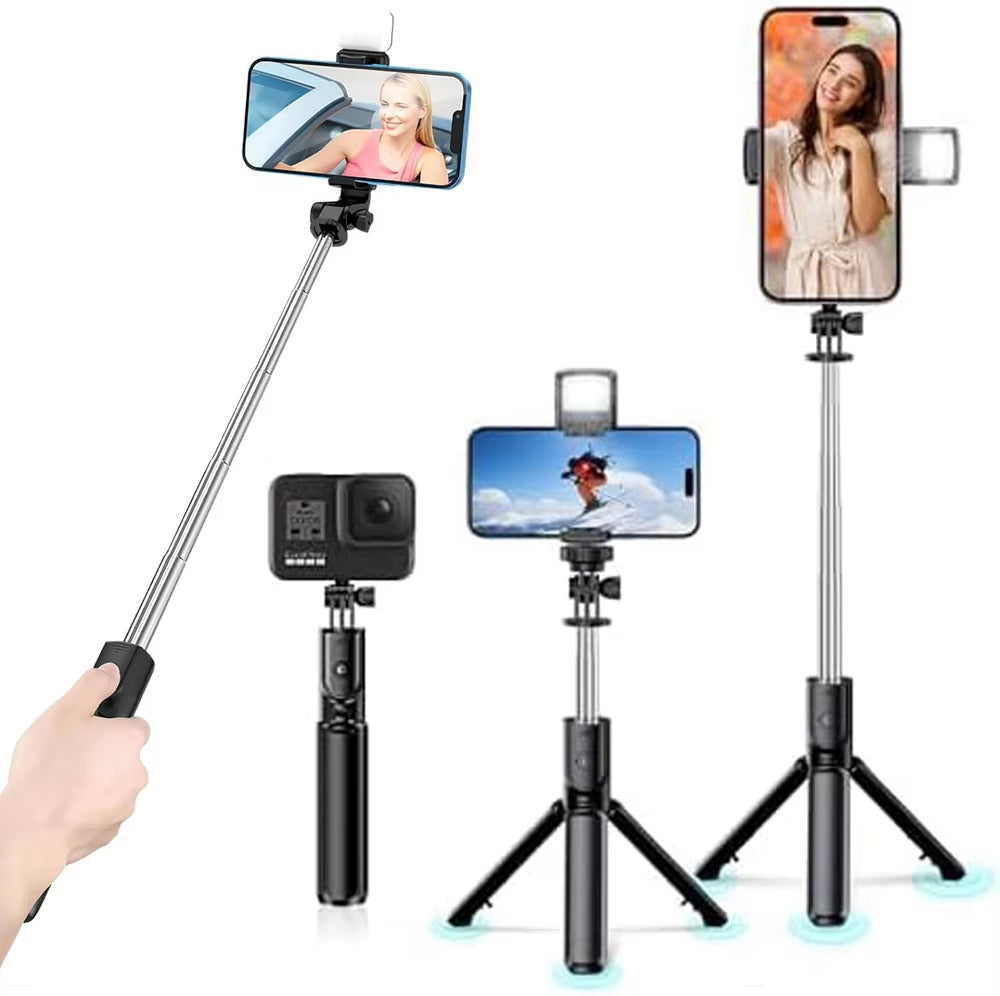 3In1 Bluetooth Wireless Selfie Tripod with Fill Light Shutter Remote Control Portable Foldable Monopod for Iphone Smart Phone