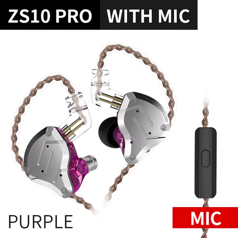 ZS10 Pro Blue Noise Cancelling Earphones Metal Headset 4BA+1DD Hybrid 10 Drivers HIFI Bass Earbuds in Ear Monitor Headphones