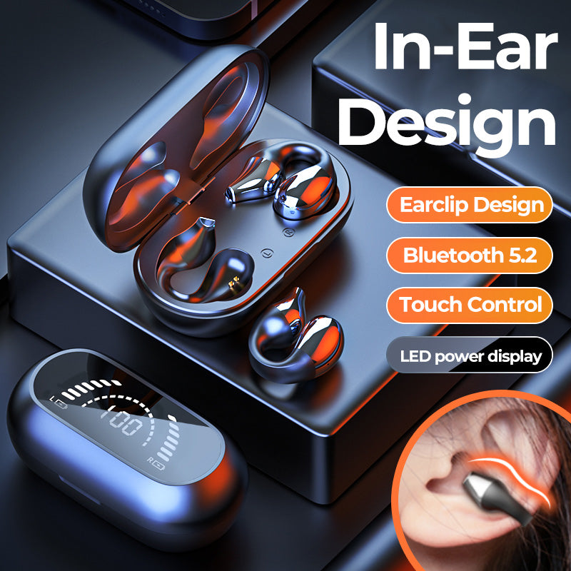 Ear Clip Bone Conduction Headphone Bluetooth-Compatible 5.2 HIFI Wireless Earphone Touch Handsfree Sports Noise Cancelling Headset with Mic