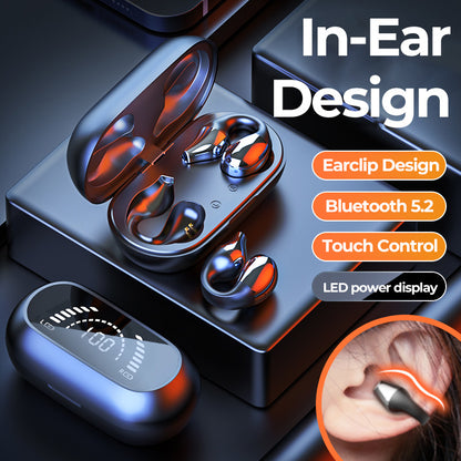 Ear Clip Bone Conduction Headphone Bluetooth-Compatible 5.2 HIFI Wireless Earphone Touch Handsfree Sports Noise Cancelling Headset with Mic