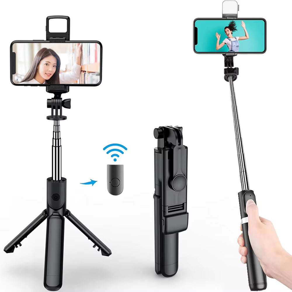 3In1 Bluetooth Wireless Selfie Tripod with Fill Light Shutter Remote Control Portable Foldable Monopod for Iphone Smart Phone