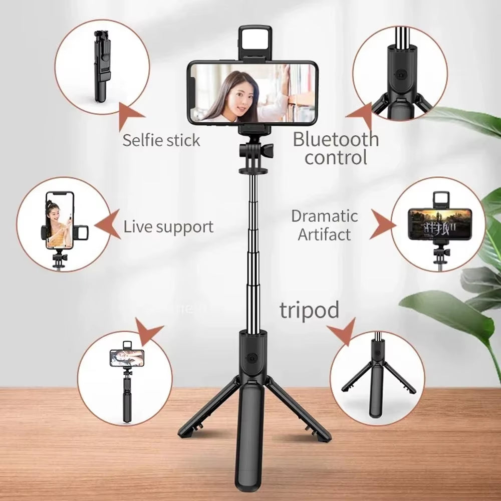 3In1 Bluetooth Wireless Selfie Tripod with Fill Light Shutter Remote Control Portable Foldable Monopod for Iphone Smart Phone