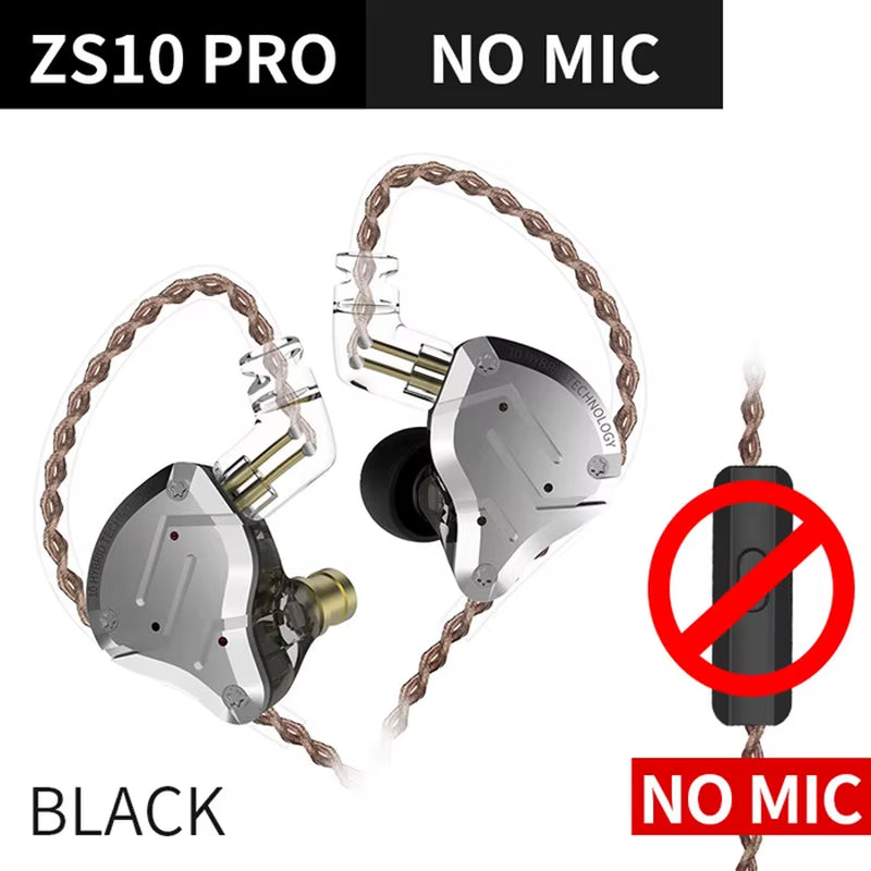 ZS10 Pro Blue Noise Cancelling Earphones Metal Headset 4BA+1DD Hybrid 10 Drivers HIFI Bass Earbuds in Ear Monitor Headphones