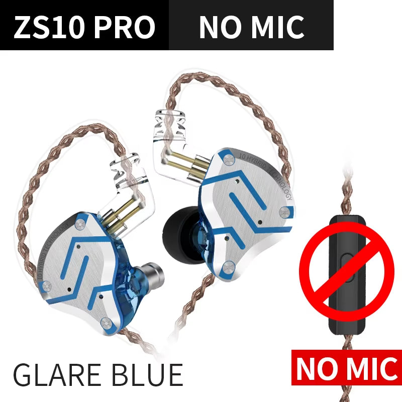 ZS10 Pro Blue Noise Cancelling Earphones Metal Headset 4BA+1DD Hybrid 10 Drivers HIFI Bass Earbuds in Ear Monitor Headphones