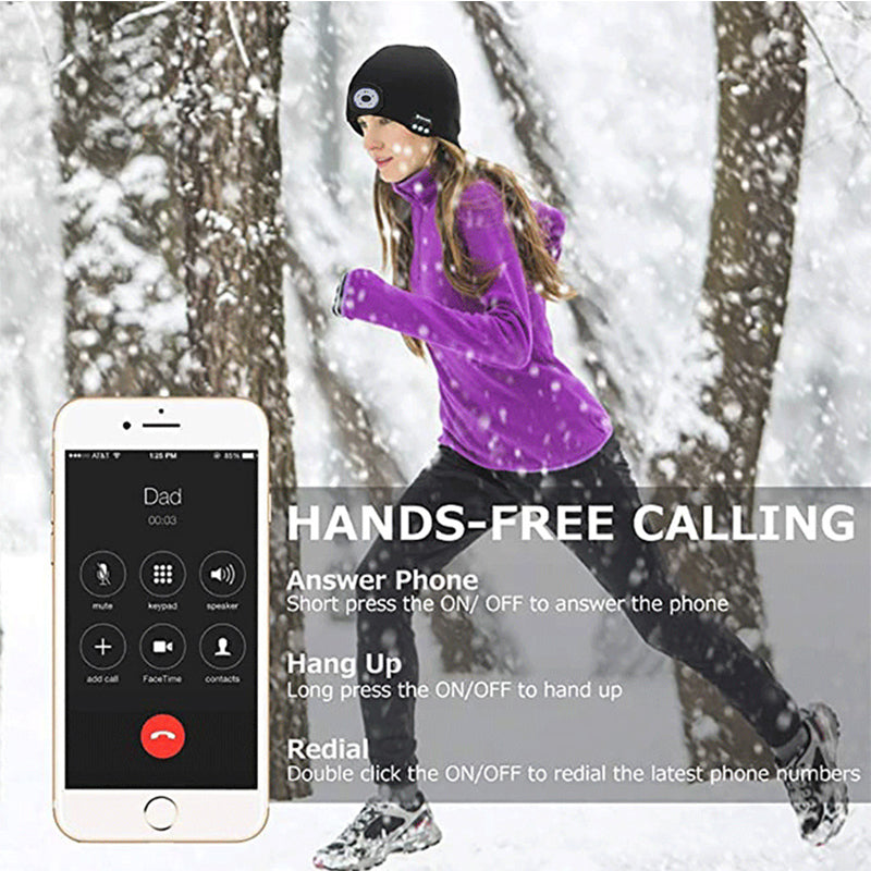 Warm Bluetooth 5.0 LED Hat Wireless Stereo Headset Music Player with MIC for Handsfree Support Dimming Rechargeable