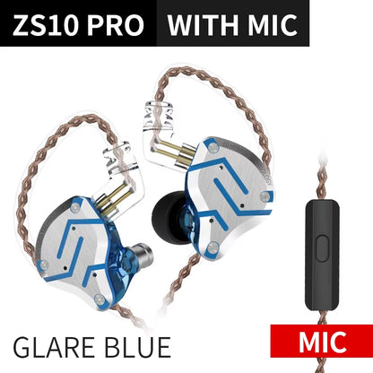 ZS10 Pro Blue Noise Cancelling Earphones Metal Headset 4BA+1DD Hybrid 10 Drivers HIFI Bass Earbuds in Ear Monitor Headphones