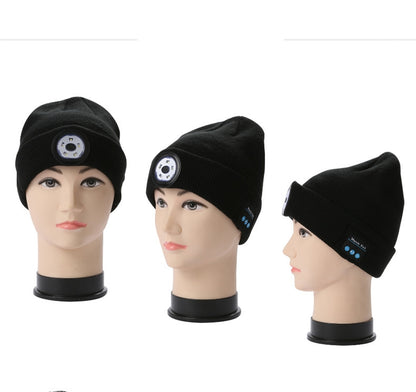 Warm Bluetooth 5.0 LED Hat Wireless Stereo Headset Music Player with MIC for Handsfree Support Dimming Rechargeable